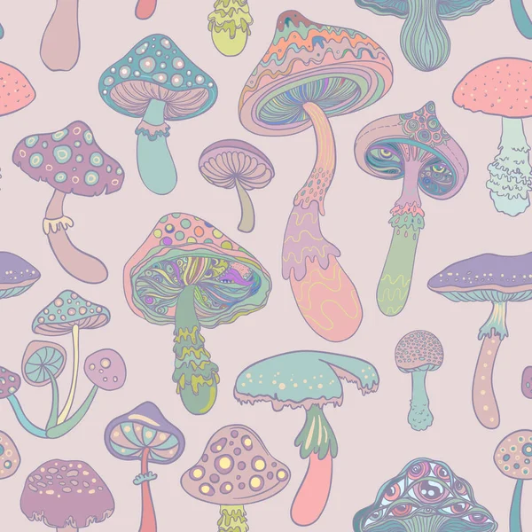 Champignons Magiques Hallucination Psychédélique Illustration Vectorielle Vibrante Fond Coloré Hippie — Image vectorielle