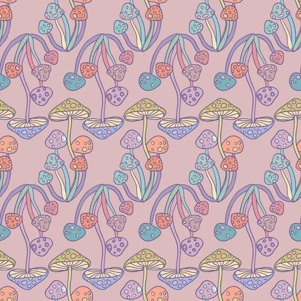 Magische Paddenstoelen Psychedelische Hallucinatie Levendige Vectorillustratie Jaren Hippie Kleurrijke Achtergrond — Stockvector