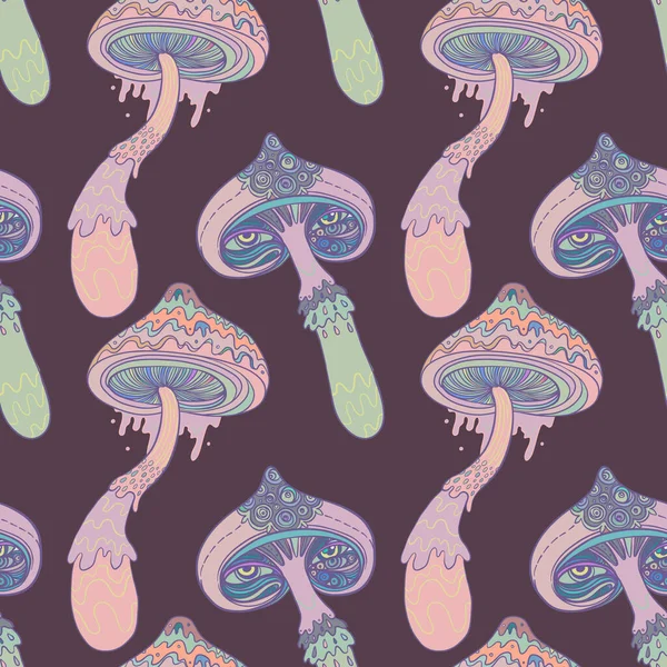 Funghi Magici Allucinazioni Psichedeliche Vibrante Illustrazione Vettoriale Hippie Sfondo Colorato — Vettoriale Stock