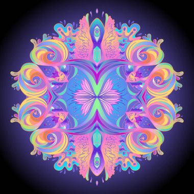 Decorative Indian round lace ornate mandala. Vintage vector pattern on transparent background. Hand drawn abstract colorful background. Invitation, wedding card, scrapbooking. Tattoo design.