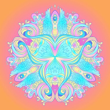 Decorative Indian round lace ornate mandala. Vintage vector pattern on transparent background. Hand drawn abstract colorful background. Invitation, wedding card, scrapbooking. Tattoo design.