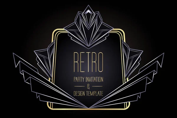 Art Deco Vintage Gold Silver Design Element Black Retro Party — Image vectorielle