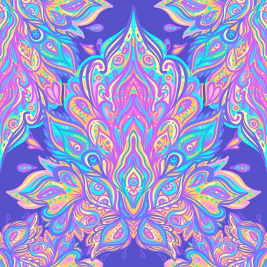 Vector ornamental Lotus floral seamless pattern design, ethnic art, patterned Indian paisley. Hand drawn illustration. Tattoo, astrology, alchemy, boho and magic symbol.