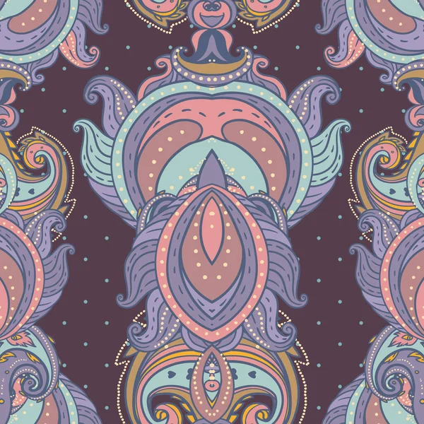 Floral Paisley Indian Vector Colorful Ornate Seamless Pattern Hand Drawn — Image vectorielle