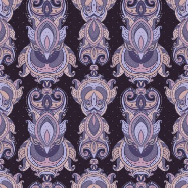 Floral paisley indian vector colorful ornate seamless pattern. Hand drawn design in ethnic Indian style. Mystic abstract background, hippie and boho texture. Occult and tribal fusion trippy wallpaper.