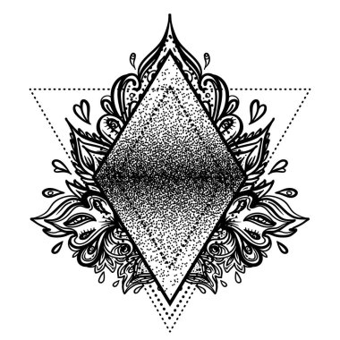 Lotus ve Kutsal Geometri. Ayurveda uyum, denge ve evrenin sembolü. Dövme et tasarımı, yoga logosu. Boho baskısı, poster, tişört tekstili. Boyama kitabı. İzole vektör illüstrasyonu.