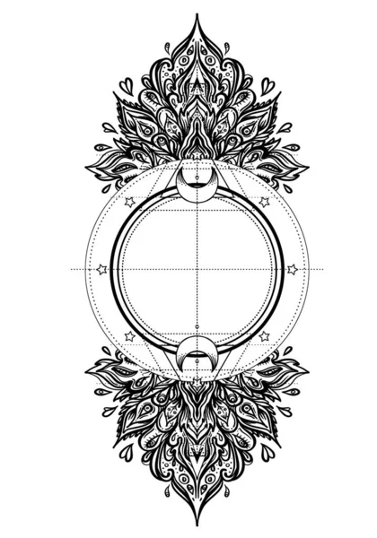 Cadru Lunar Ornat Geometrie Sacră Ayurveda Simbol Armoniei Echilibrului Design — Vector de stoc