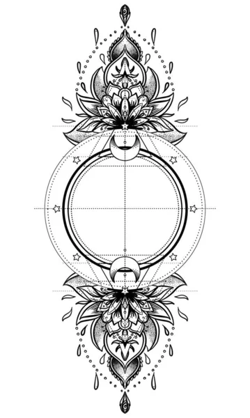 Cadru Lunar Ornat Geometrie Sacră Ayurveda Simbol Armoniei Echilibrului Design — Vector de stoc