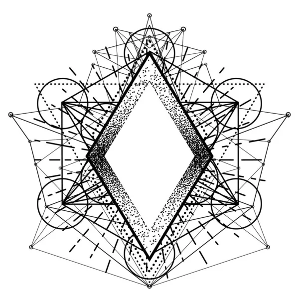 Cornice Nera Geometria Sacra Ayurveda Simbolo Armonia Equilibrio Universo Disegno — Vettoriale Stock