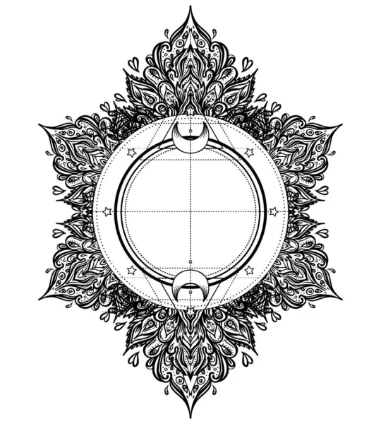 Een Versierd Maanbeeld Heilige Geometrie Ayurveda Symbool Van Harmonie Evenwicht — Stockvector