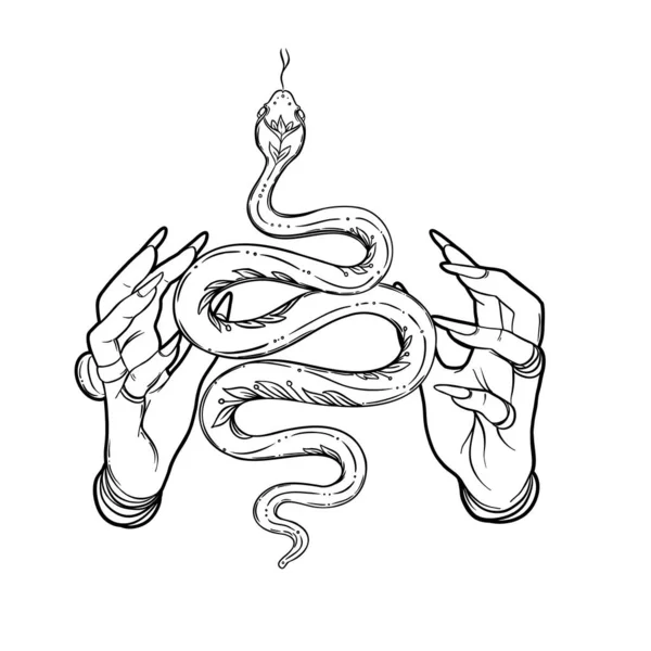 Magic Hand Snake Fortune Telling Concept Spiritual Palmistry Symbol Logo — Stock Vector