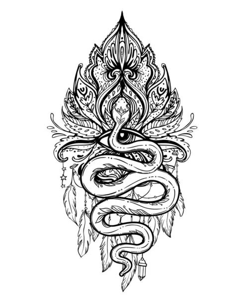Snake Triple Moon Phases Sacred Geometry Celestial Pagan Wiccan Goddess — Stockvector