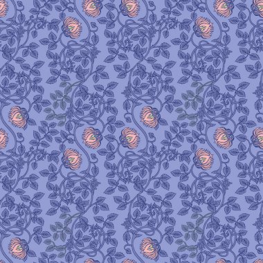 Çiçeksel, dikişsiz desen, eski duvar kağıtları. Büyülü Vintage Çiçekleri. Sanat ve el sanatları hareketi ilham verici. Ambalaj kağıdı, duvar kağıdı, kumaş ve moda kıyafetleri için tasarlandı. Vektör illüstrasyonu