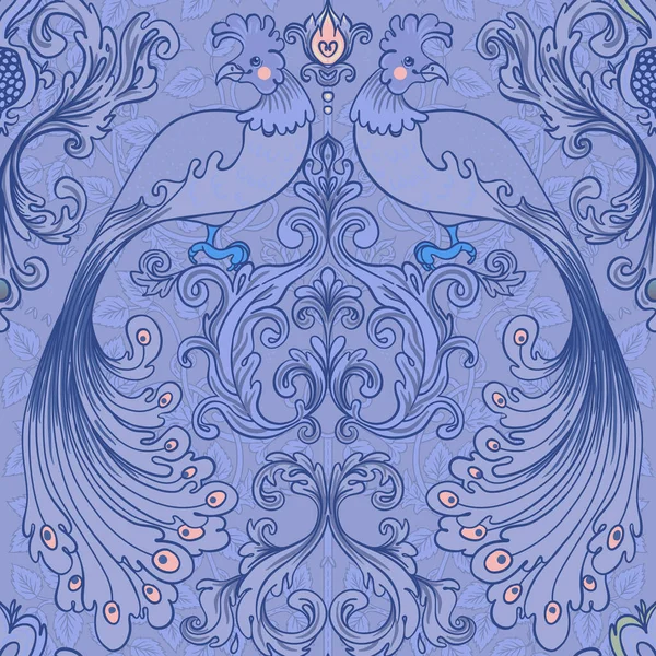 Цветочные Винтажные Бесшовные Узор Птиц Ретро Обои Зачарованные Винтажные Цветы — стоковый вектор