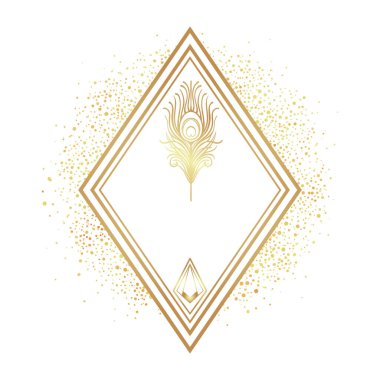 Art Deco 'nun altın çerçevesi beyaza karşı beyaz, tasarım elementi. Retro parti geometrik arka plan seti, 1920 'ler tarzı. Cazibe partisi için vektör illüstrasyonu, tematik düğün veya tekstil baskıları.