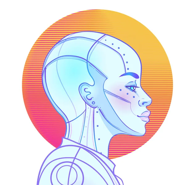 Retrato Robô Android Mulher Estilo Retro Futurismo Ilustração Vetorial Ciborgue — Vetor de Stock