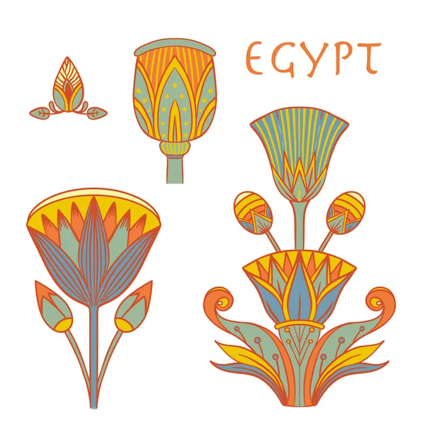 Egipski Kwiatowy Kolorowy Element Projektu Zestaw Izolowany Biało Kwiat Lotosu — Wektor stockowy