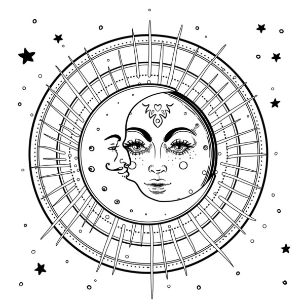 Sun Triple Moon Pagan Wicca Moon Goddess Symbol Three Faced — Stock Vector