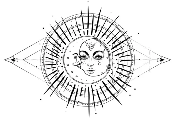 Sun Triple Moon Pagan Wicca Moon Goddess Symbol Three Faced — Vector de stock