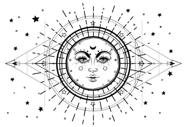 Sun Triple Moon Pagan Wicca Moon Goddess Symbol Three Faced — Stock Vector