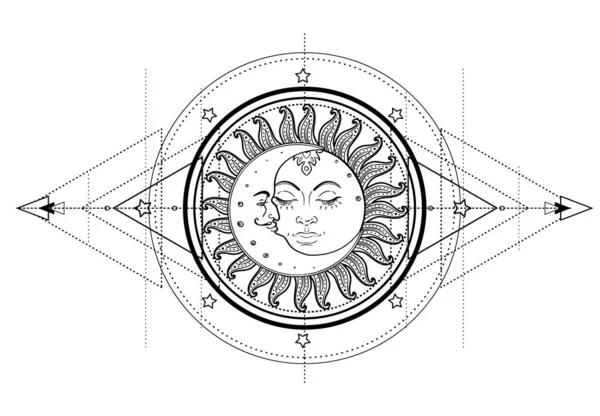 Ήλιος Και Τριπλό Φεγγάρι Παγανιστική Wicca Φεγγάρι Σύμβολο Θεά Τρεις — Διανυσματικό Αρχείο