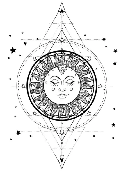 Sun Triple Moon Pagan Wicca Moon Goddess Symbol Three Faced — Stock vektor