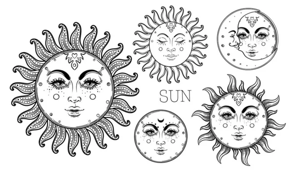 Sun Triple Moon Pagan Wicca Moon Goddess Symbol Three Faced — Stock Vector