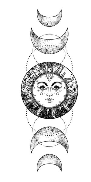 Sun Triple Moon Pagan Wicca Moon Goddess Symbol Three Faced — Stockový vektor