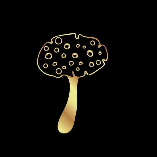 Magic Mushrooms Psychedelic Hallucination Gold Vector Illustration Isolated Black 60S — Stok Vektör