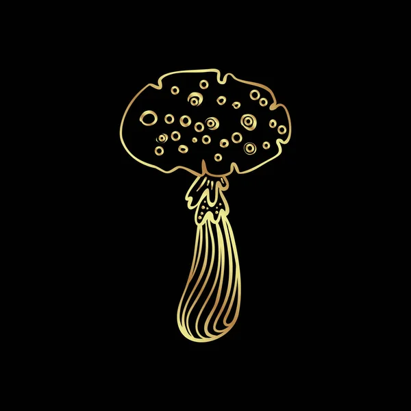 Magic Mushrooms Psychedelic Hallucination Gold Vector Illustration Isolated Black 60S — Vetor de Stock