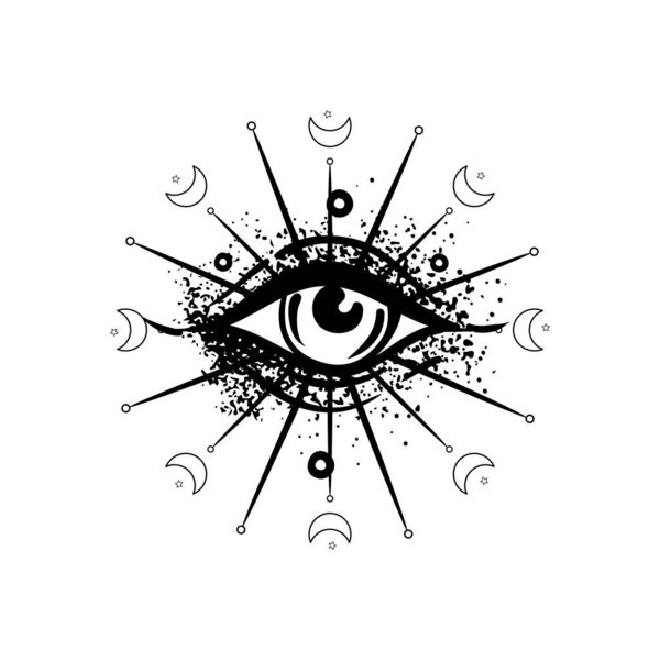 Blackwork tattoo flash. Eye of Providence. Masonic symbol. All seeing eye inside triangle pyramid. New World Order. Sacred geometry, religion, spirituality, occultism. Isolated vector illustration.