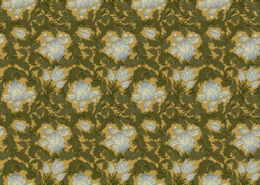 Çiçeksel, eski duvar kağıtları için dikişsiz desen. Büyülü Vintage Çiçekleri. William Morris, Sanat ve El Sanatları Hareketi. Ambalaj kağıdı, duvar kağıdı, kumaş ve moda kıyafetleri için tasarım.