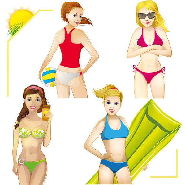 Set of girls in bikinis — Stock Vector