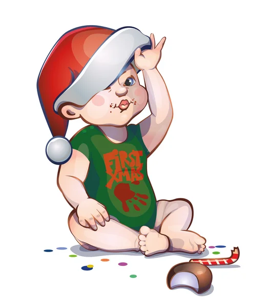在圣诞老人帽子宝宝 — 图库矢量图片