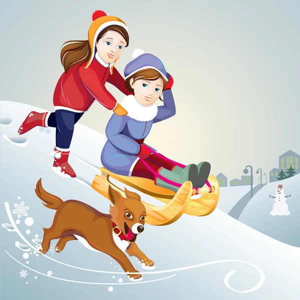 People ride a roller coaster on a sled — Stock Vector