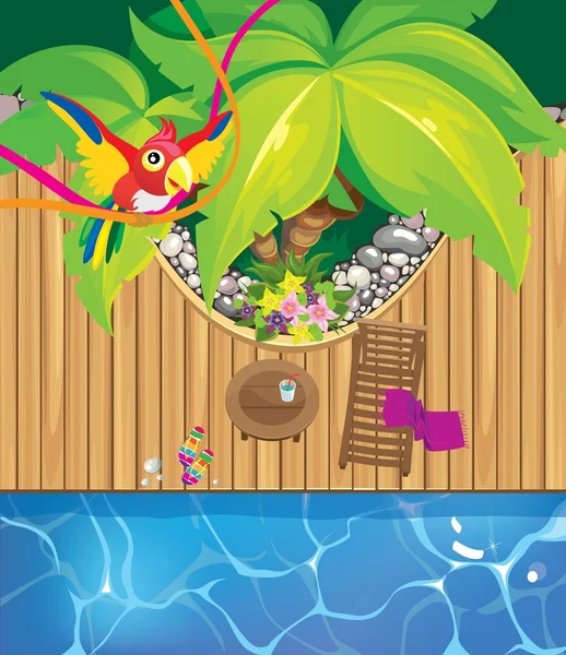 Beach pool and a parrot — Stock Vector