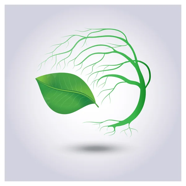 Árbol con hojas verdes sobre un fondo gris claro — Vector de stock