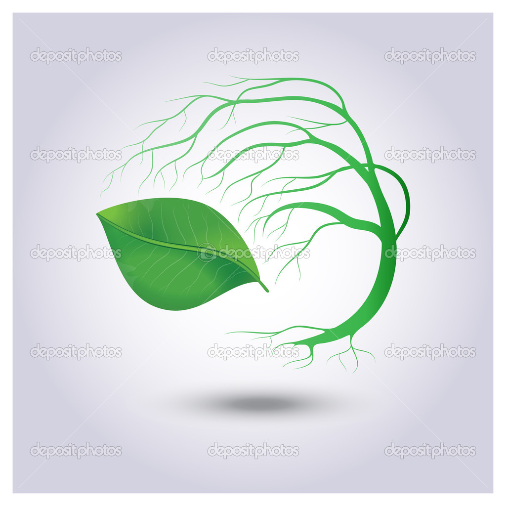 Tree with green leaves on a light gray background