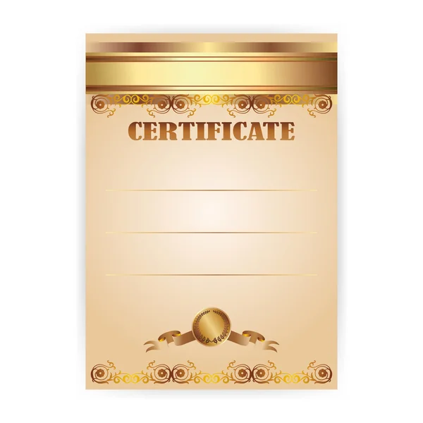 Vertical gold certificate with a laurel wreath — Stock Vector