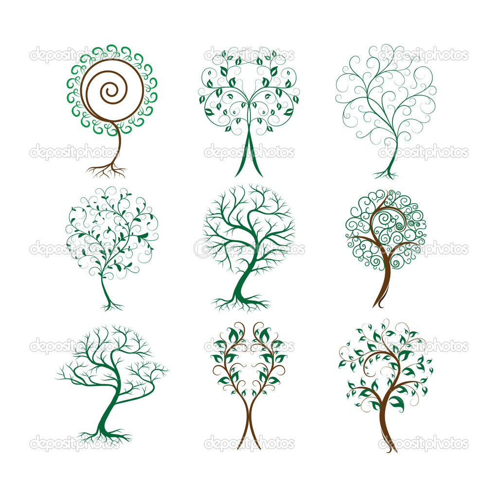 Set of decorative trees for design