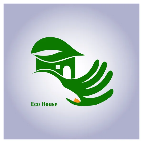 Grünes Öko-Haus in der Hand — Stockvektor