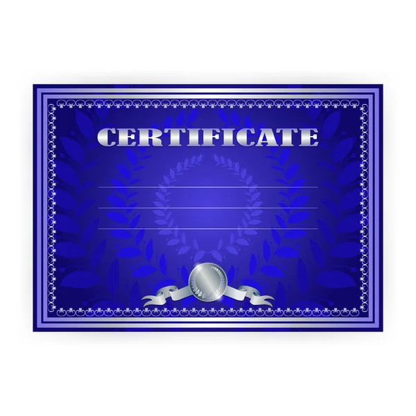 Horizontal silver certificate with a laurel wreath — Stock Vector