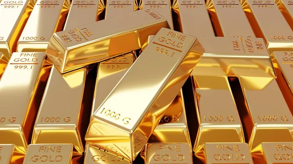 Gold Business Investment Gold Trading, Banking Business Ideas: 3D Show of Lots of Shiny Gold Bullion Bars A treasure trove of wealth and investments for the future.
