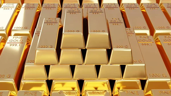 Gold Business Investment Gold Trading, Banking Business Ideas: 3D Show of Lots of Shiny Gold Bullion Bars A treasure trove of wealth and investments for the future.