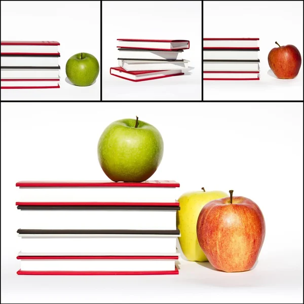 Kitap ve beyaz arka plan üzerinde izole elma — Stok fotoğraf