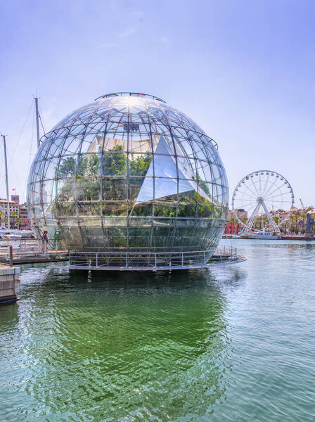 Beautiful view of the ancient port of Genoa with the Biosphere, Italy