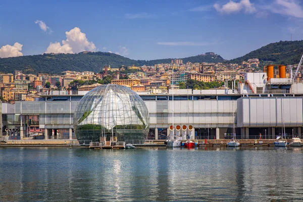 Hermosa Vista Del Antiguo Puerto Génova Con Biosfera Italia — Foto de Stock