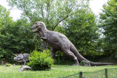 BUSSOLENGO, ITALY, 2019 July 20: lifesize reconstruction of a giant dinosaur in the Natura Viva Park, Bussolengo, Italy.