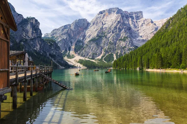Bela Vista Lago Braies Província Bolzano Tirol Sul — Fotografia de Stock