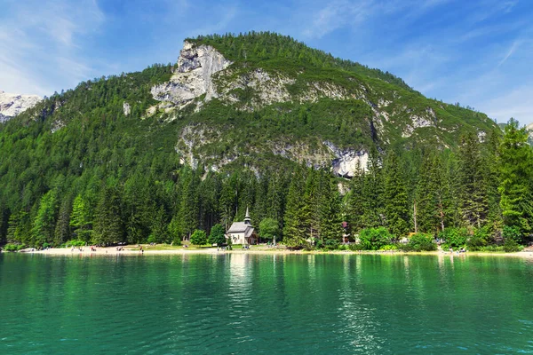 Hermosa Vista Del Lago Braies Provincia Bolzano Tirol Del Sur — Foto de Stock